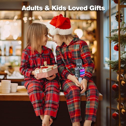 BONAOK Bluetooth Wireless Karaoke Microphone with LED Lights,4-in-1 Portable Handheld Mic with Speaker Karaoke Player for Singing Home Party Birthday Gift for Kids Adults Girls Q78(Space Gray)