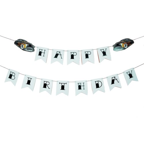 All Things Rockabilly 1950s Classic Car Happy Birthday Banner - Classic Car Party Decorations - Vintage Car Party Supplies