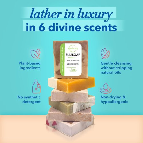 Sumbody Handmade Soap Bar Heavenly Hydration - (6 Pack) Hydrating Bath Soap Bars for Dry Skin, Moisturizing Bar Soap for Face, Hands and Body, Bath Gift Set Natural Soap for Men & Women, Made in USA