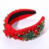 Christmas Headband for Women Beaded Christmas Tree Reindeer Snowflake Headband Jeweled Rhinestone Pearl Knotted Headband Christmas Holiday Hair Accessories Outfit Party Favors (Xmas Tree 1 - Red)