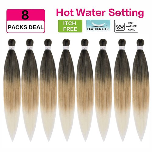 Pre Stretched Braiding Hair Ombre Brown Blonde 36 Inch 8 Packs Long Braids Itch Free Hot Water Setting Synthetic Fiber Yaki Texture Crochet Braiding Hair Extensions for Women