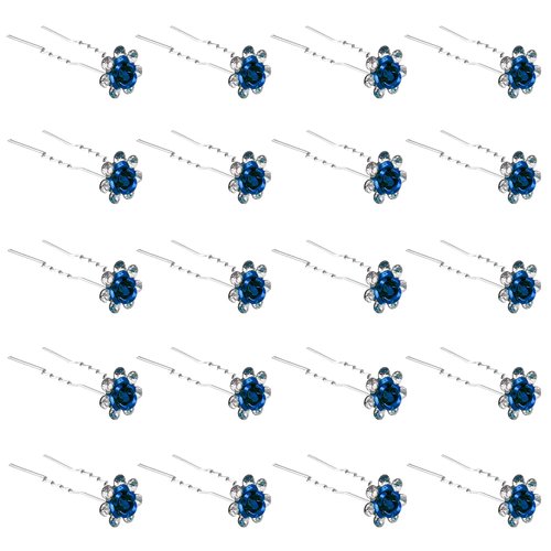QIUTIMIY 20 Pack (Navy) Crystal Hair Pins Rose Flower Rhinestone Hair Clips for Bridal Wedding Women Hair Jewelry Accessories, with Clear Container