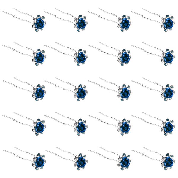 QIUTIMIY 20 Pack (Navy) Crystal Hair Pins Rose Flower Rhinestone Hair Clips for Bridal Wedding Women Hair Jewelry Accessories, with Clear Container
