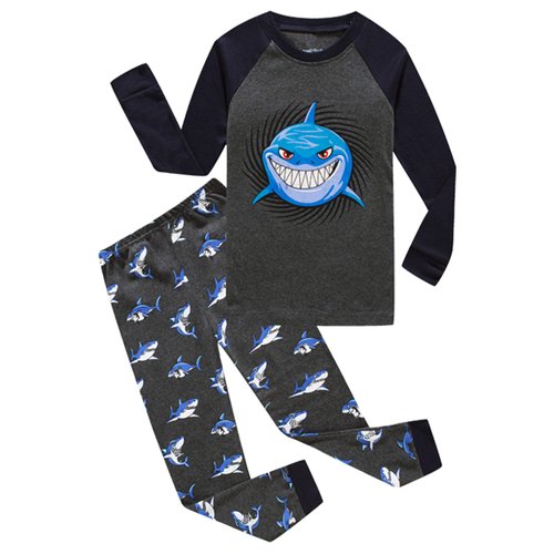 Shark Little Boys Long Sleeve Pajamas Sets Cotton Sleepwear Toddler Kids Pjs Size 3T Grey