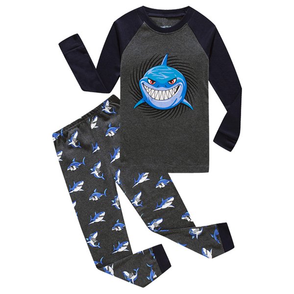 Shark Little Boys Long Sleeve Pajamas Sets Cotton Sleepwear Toddler Kids Pjs Size 3T Grey
