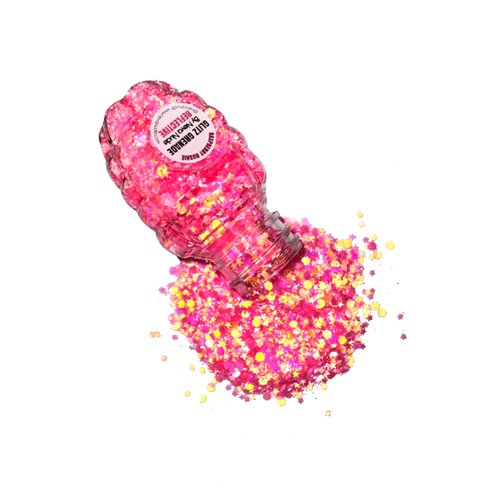Neva Nude Face and Body Glitter Keychain - Holographic Chunky Glitter in Aloe for Festivals, Raves, and More | Cosmetic Grade | Super Sparkly (Raspberry Rushie Pink Glitz Grenade)