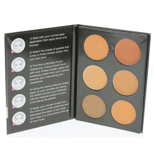 Cameo Cosmetics 6 Shades Contour Kit, Medium Colors, Sleek Makeup Palette for Highlighting and Contouring, Step By Step Instructions Included