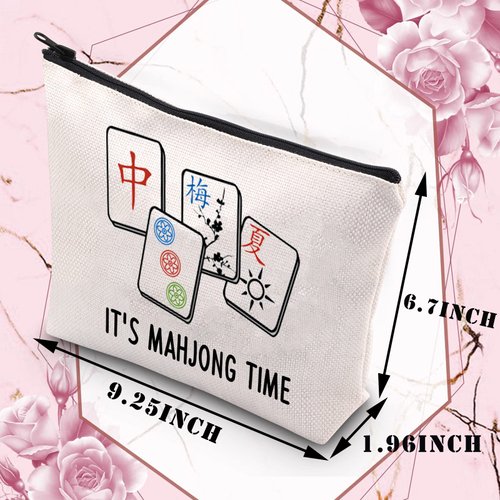 BDPWSS Mahjong Makeup Bag Mahjong Lover Gift Mahjong Board Game Storage Bag It's Mahjong Time Mahjong Gifts For Women Mahjong Player Gifts (mahjong time)