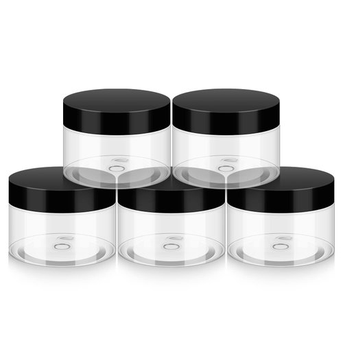 Household 4oz Plastic Jars with Lids, 5 Pack BPA Free, Reusable, Refillable Transparent Cosmetic Containers for Bath Salts, Cosmetics, Powders, Beauty Product and Small Accessories 1