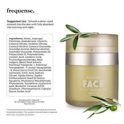 FREQUENSE Face Cream - Luxurious Skincare Solution with Peptides and Emollients - Rehydrate, Revitalize, and Rejuvenate Your Skin for a Radiant Glow! - Diminishes Fine Lines, Boosts Elasticity - 30ml