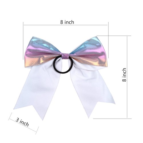 Metallic Sequin and Holographic 8 Inch Cheer Bow Cheerleader Cheerleading Jumbo Cheer Bow Hair Tie(White Holographic)