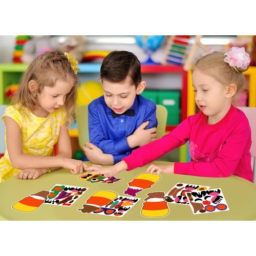 D4DREAM Thanksgiving Crafts for Kids 24Pcs DIY Fall Corn Scarecrow Head Craft Kits Thanksgiving Party Stickers Supplies for Autumn Party Favors Thanksgiving Party Crafts Home Classroom Activities