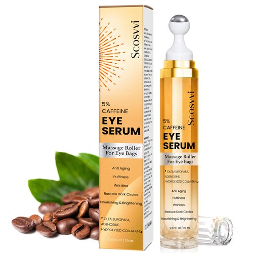Scosvvi Caffeine Eye Serum For Dark Circles, Eye Cream For Anti Aging, Puffiness & Fine Lines With Ice Roller for Puffy Eyes & Under Eye Bags, Eye Skin Care For Women & Men