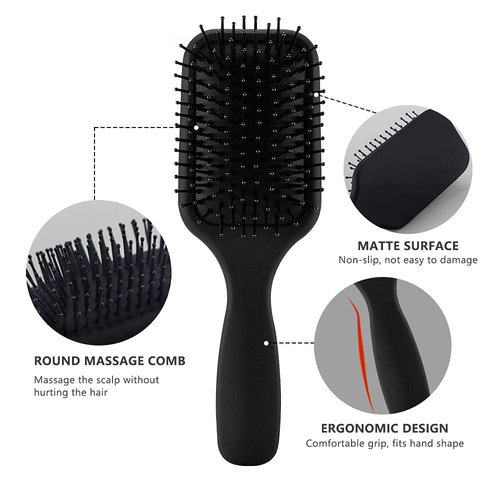 4Pcs Hair Brush Set, Included Paddle Brush Detangling Brush Hair Comb and Tail Comb, for Long Short Thick Thin Curly Hair Blowdrying Straightening Smoothing Massaging for Women, Men - Black