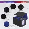 YAXAZA MTG Deck Box with Commander Display Window, Fits 200+ Double-Sleeved Cards, Strong Magnetic PU Leather Card Deck Case, with 2 Dividers, 1 Toploader, andDice Tray (Black & Blue)