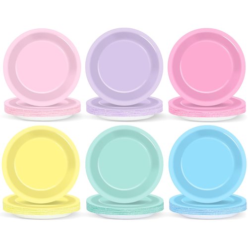 48Pcs Pastel Party Plates Pastel Party Supplies 7" Pastel Paper Plates Disposable Pastel Rainbow Party Decoration for Wedding Colorful Dessert Plate Tableware Birthday Party Baby Shower Party Supplies