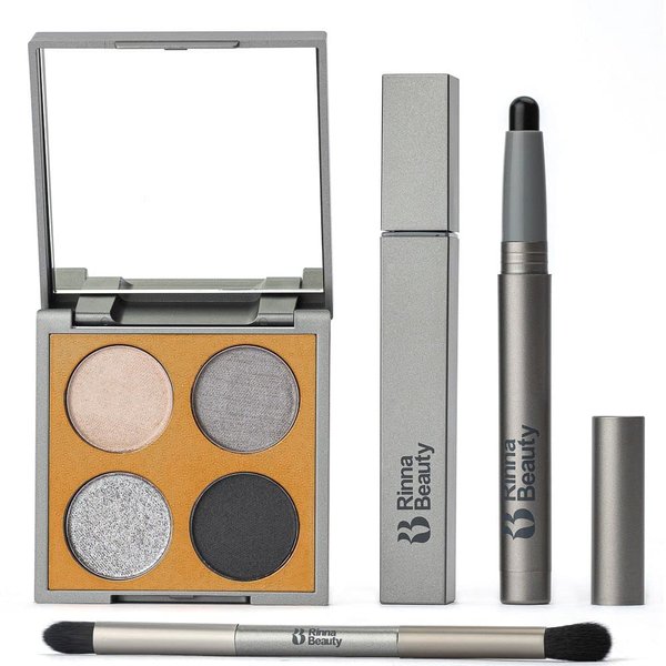 Rinna Beauty Smoke Show Iconic Eye Kit with Vegan Diamond Noir Jet Black Eye Crayon, Lash Out Jet Black Mascara, Eye Shadow Quad, Matte Black, Sparkling Silver, Matte Gunmetal Grey, White - 1 each