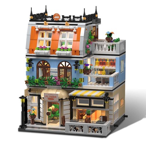 City Garden Hotel Building Blocks Toys Sets, City Street House Construction Toys with LED, 1300 Pieces Mini Bricks (Not Compatible with Lego)