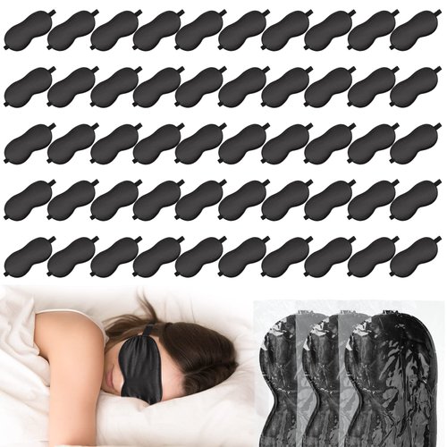 50 Pcs Silk Sleep Mask Eye Mask for Sleeping Adjustable Elastic Strap Blackout Eye Mask Smooth Soft Eye Covers No Pressure Sleep Mask for Women and Men Comfortable Eye Blindfolds, Black