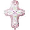 Pink Baptism Cross Balloons For Holy Communion, God Bless Christening Confirmation Easter Party Decorations Kids Boys Girls Party Supplies Baby Shower, 6 Cross Helium Mylar Foil Balloons with Ribbon