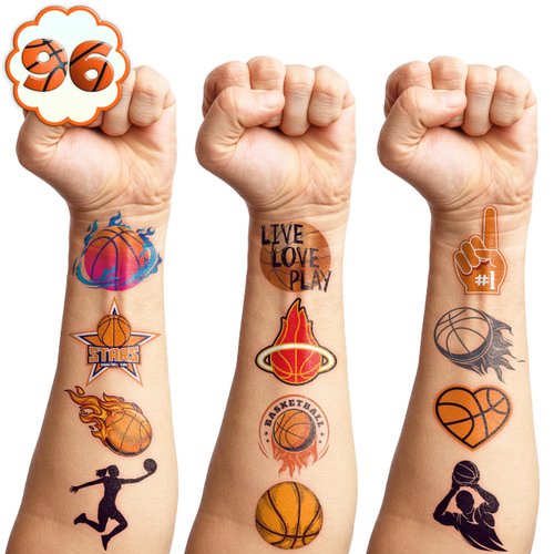 Basketball Temporary Tattoos Olympic MVP Sports Game National Basketball Association Themed Stickers for Kids Birthday Party Supplies, Decorations, Favors, and Prizes - Cute Gifts for Boys and Girls