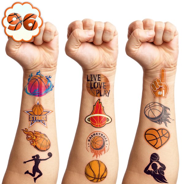 Basketball Temporary Tattoos Olympic MVP Sports Game National Basketball Association Themed Stickers for Kids Birthday Party Supplies, Decorations, Favors, and Prizes - Cute Gifts for Boys and Girls