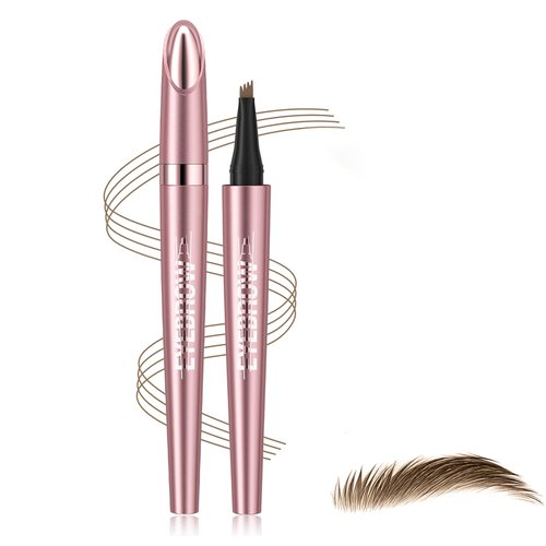 3D Eyebrow Pencil, 4 Tip Microblading Eyebrow Pencil, 24 Hours Smudge Proof Brow Pen, Brow Pen Makeup Natural Fine Stroke, Waterproof Eyebrow Pencil for Women (Light Brown) -1 Pack