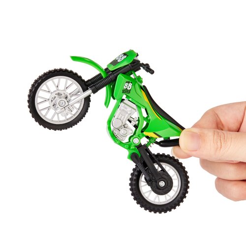 gogogomoto Small Dirt Bike Toy Green, 1:8 Scale Collector Die-Cast Motorcycle Ornaments with Foot Support, Christmas Unisex Gift