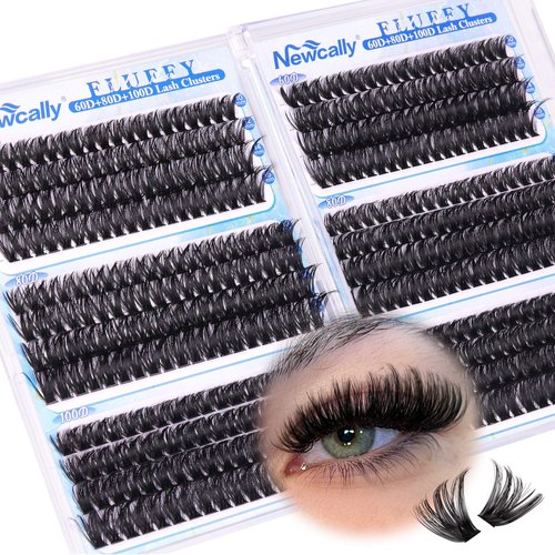 Fluffy Lash Clusters Lash Extension Thick Volume 60D+80D+100D DIY Eyelash Extension 476Pcs Wispy Eyelash Clusters D Curl Individual Lashes 10-16MM Faux Mink Lash Cluster by Newcally