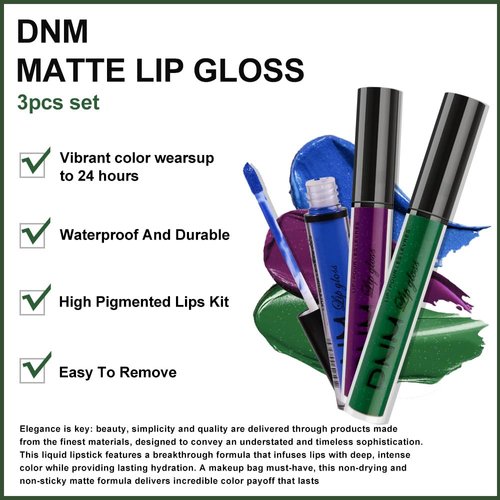 evpct DNM 3Pcs Dark Blue Emerald Green Purple Matte Liquid Lipstick Lip Stain Sets for Women Matte+Lipstick Long Lasting 24 hr Hours Magic Lipstick 24 Hours original Waterproof 21#