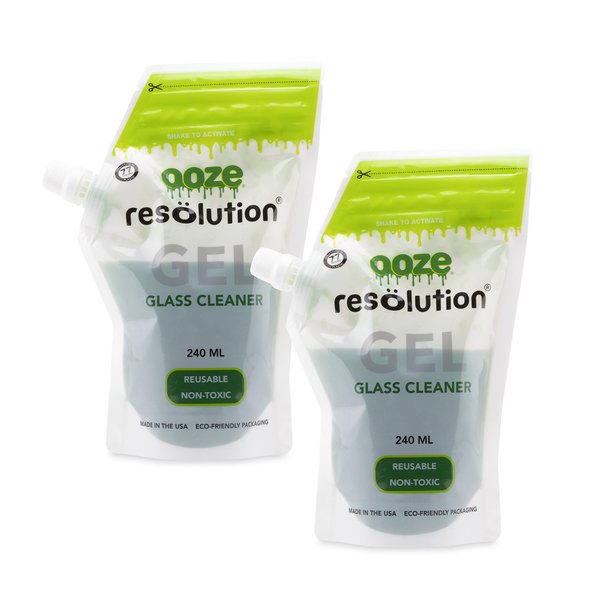 Ooze Resolution Gel Glass Cleaner (2 Pack 240ml Each) - Liquid Cleaning Solution Natural Clay-Based Non-Toxic Formula Glass and Metal Cleaner - Reusable - Non Abrasive Grunge Off