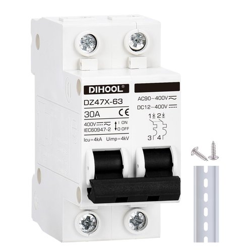 30 Amp 12V-400V AC DC Miniature Circuit Breakers (10A 15A 20A 25A 40A 50A 60A Optional) for Solar Panel PV System - Disconnect Switch, AC 110V DIN Rail MCB