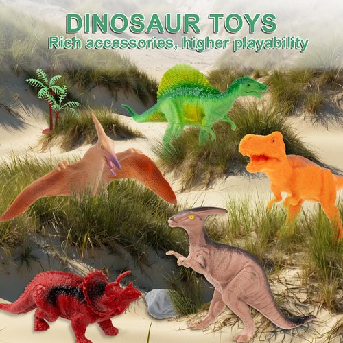 OuMuaMua Dinosaur Toys for Kids 3-5, Plastic Dinosaur Figures Set with Activity Play Mat Dinosaur Eggs Storage Box, Toy Dinosaurs for Boys Girls Dinosaur Party Favors Supplies, 5-7 Inch