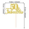 1 PCS 50 & Fabulous Cake Topper Gold Glitter 50th Birthday Anniversary Cake Pick Decoration for 50th Birthday Wedding Anniversary Party Decorations Happy 50th Birthday Cake Decorations Supplies