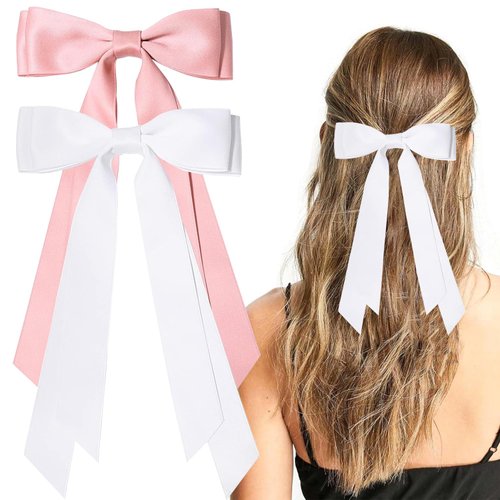 2PCS Silky Satin Hair Bows Hair Clips,Decorative Hair Clips Ribbon Accessories Ponytail Holder Sl...