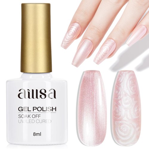 AILLSA Pearl Light Pink Gel Nail Polish Pearlescent Mermaid Gel Polish Aurora Iridescent Nail Gel Chrome Shimmer Shell Soak Off U V Gel for Manicure Salon DIY & Holiday Gifts 0.27Fl Oz GE04