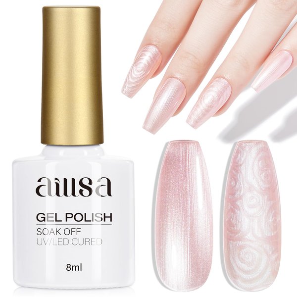 AILLSA Pearl Light Pink Gel Nail Polish Pearlescent Mermaid Gel Polish Aurora Iridescent Nail Gel Chrome Shimmer Shell Soak Off U V Gel for Manicure Salon DIY & Holiday Gifts 0.27Fl Oz GE04