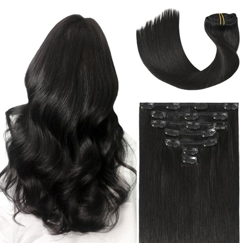 Ukira Black Hair Extensions Clip in Real Human Hair, 20 Inch 70g 7pcs Natural Black Real Hair Extensions Clip in Human Hair, Ntural Straight Clip in Hair Extensions for Black Women