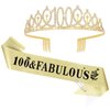 Gold 100th Birthday Sash and Tiara for Women, 100th Birthday Party Decorations, 100 and Fabulous Sash and Tiara Set, 100th Birthday Decorations for Women, Happy 100th Birthday Party Supplies