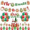 Christmas Gingerbread Man 2nd Birthday Party Decor, Christmas Santa Claus Candy Xmas Ball Two Sweet Banner Snowman Elk Cake Topper Snowflake Latex Balloons for Christmas Second Birthday Party Supplies