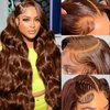 30 Inch Chocolate Brown Lace Front Wig Human Hair 13x4 HD Transparent Body Wave Lace Front Wigs Human Hair Pre Plucked Wear and Go Glueless Frontal Wig for Women 180% Density Colored #4 Brown Wigs