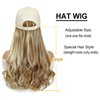 Yunkang Hat Wig Baseball Cap With Long Wavy Ends Straight Hair Extensions Attached Heat Resistant Synthetic Fiber Hair Replacement Wigs in Hat for Woman Girls (MHoney blonde, 18inch)