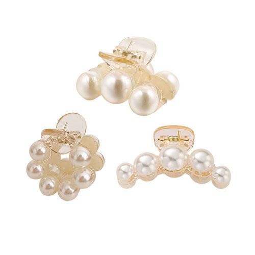 3 Pcs Faux Pearl Hair Claw Clips Small Pearl Jaw Hair Clips Pearl Claw Hair Clasps Pearl Banana C...