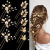 8PCS Gold Leaf Wedding Hair Pins Bridal Headpiece with Pearls Crystal Wedding Hair Styling Pins Vintage Hair Accessories for Brides Bridesmaids and Flower Girls(Elegant)