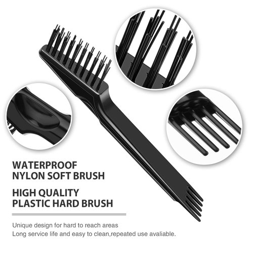 Boao 4 Pcs Hair Brush Cleaning Tool Set Mini Hair Cleaning Brush Tool Wooden Handle Mini Rakes for Removing Hair Dust Home Salon Use(Black)