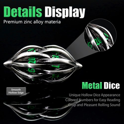 DND Dice Set Dungeons and Dragons Dice, D&D Dice 7PCS/Set, ZHOORQI Polyhedral Dice Set Metal Dice Set for Role Playing Games, Pathfinder, The Arcanum Dice Set for Table Games(GZ-Green)