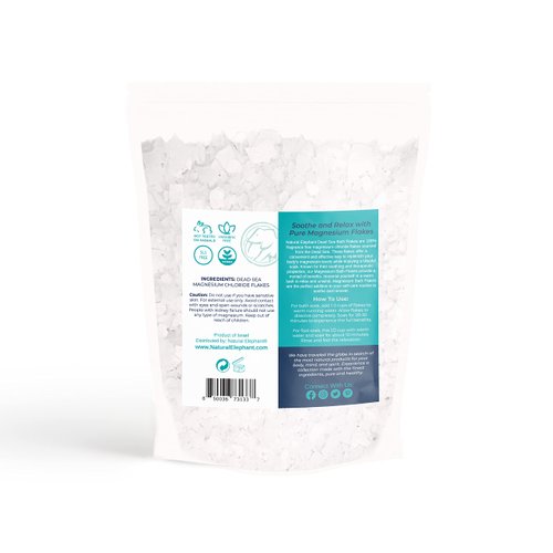 Dead Sea Magnesium Salt Bath Flakes for Body and Foot Soak by Natural Elephant 1 lb (450g)