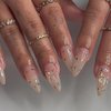 ANDGING Almond Press on Nails Nude Short Medium Fake Nails with Bow Silver Star Design Acrylic Gel Glue on Nails for Women Ombre False Nails with Glue Stick on Nails for Wedding Birthday 24Pcs KRT288