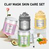 Pjordo 4 Pcs Clay Mask Christmas Gift Set, Turmeric Vitamin C Clay Mask, Dead Sea Mud Mask, Avocado Clay Mask, Rose Clay Mask, Face Mask Skin Care Set, Gifts For Women Girls, 2.82 Oz Each