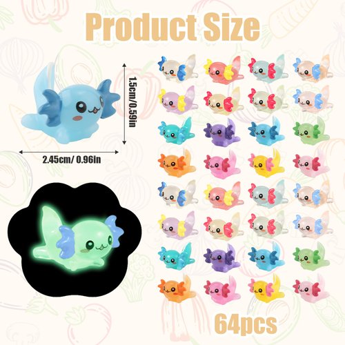 48pcs Mini Axolotl Figures, Glow in The Dark Resin Axolotl Tiny Animal Figurines Ornament Axolotl Charms for DIY Craft Garden Landscape Dollhouse Potted Plants Decorations (16 Colors)